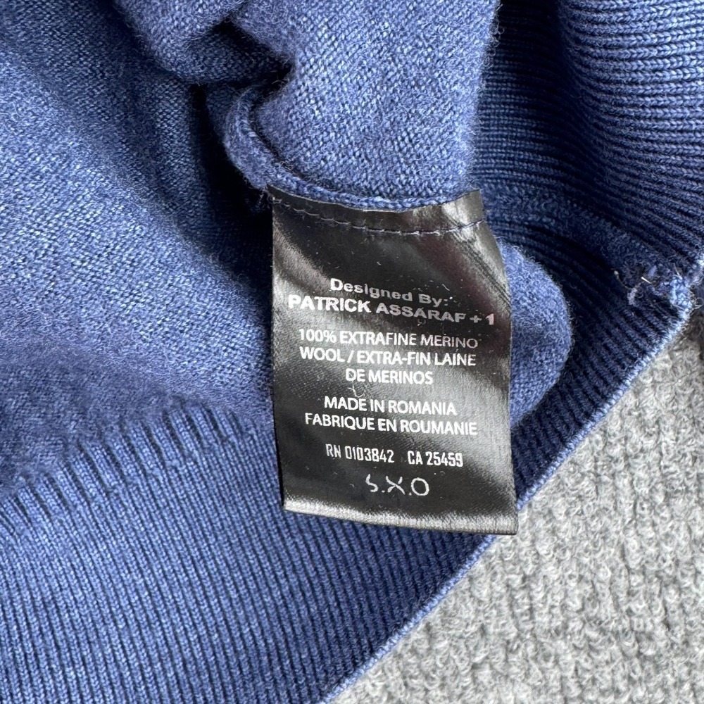 Patrick Assaraf Sweater Mens XL Blue 100% Extrafine Merino Wool Casual Crewneck - Picture 6 of 11